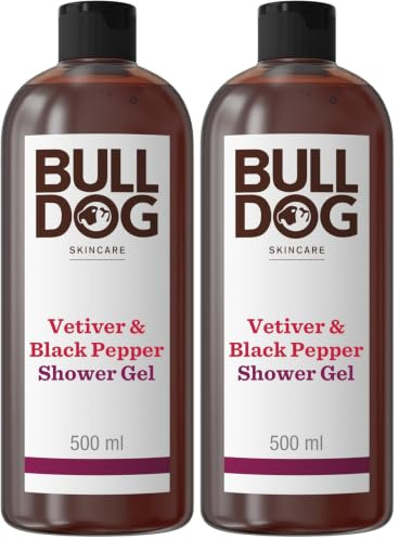 Bulldog Skincare Vetiver & Black Pepper Shower Gel for Men, Natural, Refreshing Men's Shower Gel, 500 ml (Pack of 2)