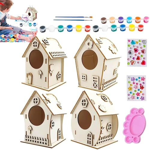 CGACCSD Kit de construction de maison d'oiseau pour - Kit de maison à oiseaux pour adultes - Artisanat décoratif en bois inachevé avec corde et colle pour l'extérieur en plein air, jardin
