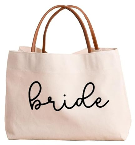 Hrlace brud bärväska bride present shoppingväska kanvas tygväska stor duk brudväska för bröllop brudfest förlovning svensexa smekmånad resa strand vit