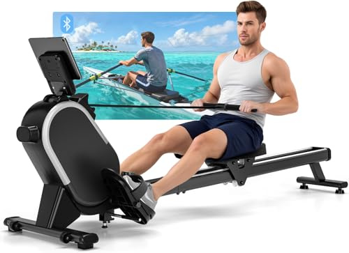 CHAOKE Maquina de Remo para Casa, Pistas Dobles Ultra Silenciosas y Estables,16 Niveles de Resistencia Magnético con App, Bluetooth y Pantalla LCD, Soporta hasta 160 KG, Fitness en Interiores