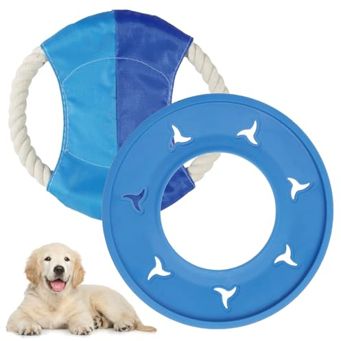 WORUIB 2-Pack Dog Frisbee Set, Durable, Non-Toxic, Floatable Flying Disc For Dogs, Dog Frisbee Indestructible for Small And Medium Dogs, Beach Toys for Outdoor Fun, Training, And Exercise (Blue)