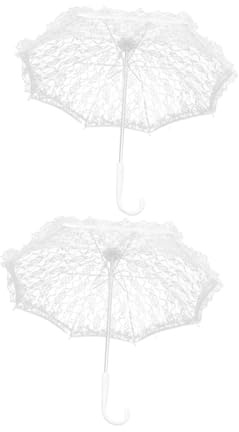 COLLBATH 2pcs Lace Flower Wedding Umbrella for Bride Accessory Elegant Decorative Parasol for Outdoor Ceremony and Photography Props