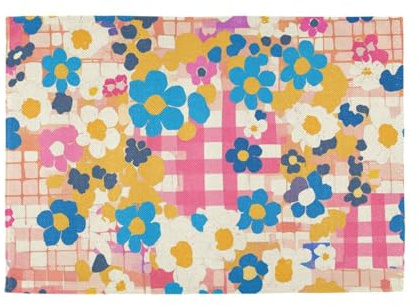 Colorful Flowers Checkered Pattern Decorative birthday placemats for dining table vinyl underplate mat mantelitos para mesa de comedor set of 6 12x18