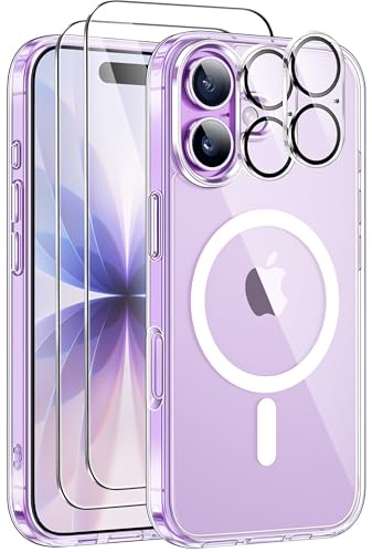 ivencase Magnetic for iPhone 17 Case with 2 Pack Screen Protector and 2 Pack Camera Lens Protector, Compatible with MagSafe, Shockproof Protective Clear Back Phone Case for iPhone 17 6.3 Inch -Clear