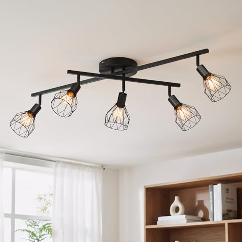 LVWIT Faretti Soffitto Nero, Faretti Orientabili con 5 Attacco E14, Faretto da Interno Moderna, Lampadario Faretti per Barra, Salotto, Cameretta, Cucina,Corridoio Illuminazione (Senza Lampadina)