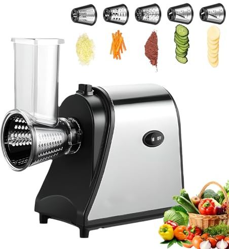 Grönsaksskärare Med 5 Uppsättningar I Rostfritt Stål, 1000w Elektrisk Osthyvel, Avtagbara Tillbehör Och Lätt Att Rengöra, Enkel Knappkontroll För Grönsaker, Riven Morot, Zucchini