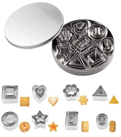 CULEB 24 Pcs Mini Moldes Galletas,Molde Galletas de Acero Inoxidable,Moldes Galletas,8 Formas Moldes de Metal para Galletas,Galletas DIY,Galletas,Herramientas de Decoración de Pasteles