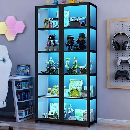 Cvvovilx Vitrina con Puertas de Vidrio acrílico, Organizador de Juguetes coleccionables de 5 Niveles y Estante de exhibición, estantería para el hogar, Sala de Juegos, Sala de Estar (Negro-2)