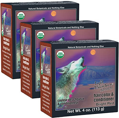 Light Mountain Henna Hair Color & Conditioner - Bright Red Hair Dye for Men/Women, Organic Henna Leaf Powder and Botanicals, Chemical-Free, Semi-Permanent Hair Color, 4 Oz (Pack of 3)