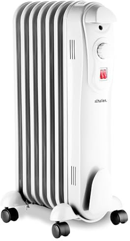 Schallen Portable Electric Slim Oil Filled Radiator Heater for Home and Office Use with Adjustable Temperature Thermostat, 3 Heat Settings & Safety Cut Off (White, 1500W | 7 Fin)