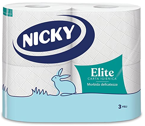 Nicky Elite Lot de 4 rouleaux de papier toilette, 170 feuilles moelleuses à 3 voiles, doux et résistant au contact de la peau, testé dermatologiquement, papier 100 % certifié FSC®