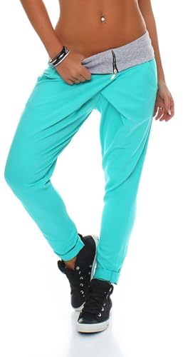 Malito Avvolgere Pantaloni Boyfriend Twist Aladin Sbuffo Pantaloni Pump Baggy Yoga 3318 Donna Taglia Unica (Turchese)