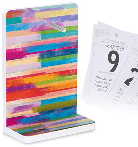 Supporto per Calendario Giornaliero da Tavolo con Fogli a Strappo | COLORS | Compatibile con altri Ricambi di Calendari a Blocco Formato A6 | Dimensioni cm 12x17x6