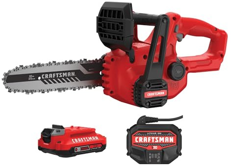 CRAFTSMAN Mini Chainsaw, 10 inch Mini Chainsaw Cordless, Electric Chain Saw, V20 Battery and Charger Included, Handheld Tree Trimmer Wood Cutter (CMCCS610D1)