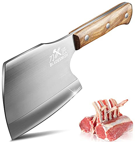 Cuchillo de carnicero de carne resistente – BLADESMITH 15.3 cm cuchillo de carnicero con mango de madera de pera, fácil de cortar/cortar huesos en el mercado y restaurante y cocina se ve varonil