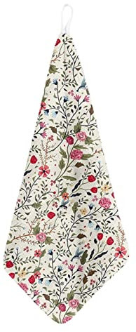 Kuiaobaty Handtücher im Vintage-Stil mit Blumenmuster, ultraweich, schnell trocknend, mit Schlaufe zum Aufhängen, Blumen, Gästehandtuch, Beige (4 Stück)