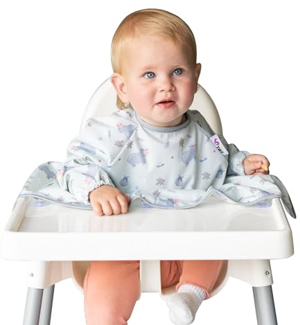 Tidy Tot Babero-bata Cover & Catch adherible a tronas ¡SIN DEJAR HUECOS! De manga larga e impermeable, sin desperdicio para la práctica del baby led weaning BLW