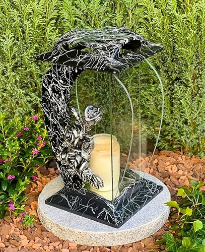 Lampada funeraria con rosa 3D – Candela decorativa per sepoltura 32 cm H. incl. candela senza base