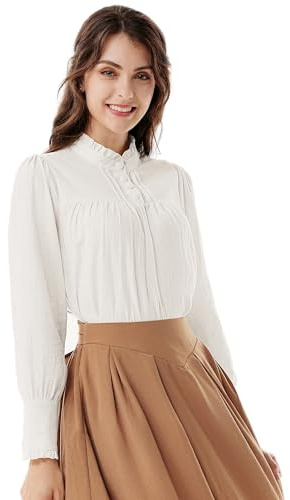 Scarlet Darkness Renaissance Shirt Women Victorian Blouse Long Sleeve Shirt Dressy Casual Tops White XL