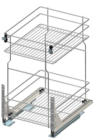 woplus Unterschrankauszug Auszugsunterschrank Schrankauszug mit Softclose Küchenauszug 2 Etage Chrome Vollauszug Bodenmontage (Möbel 300mm)