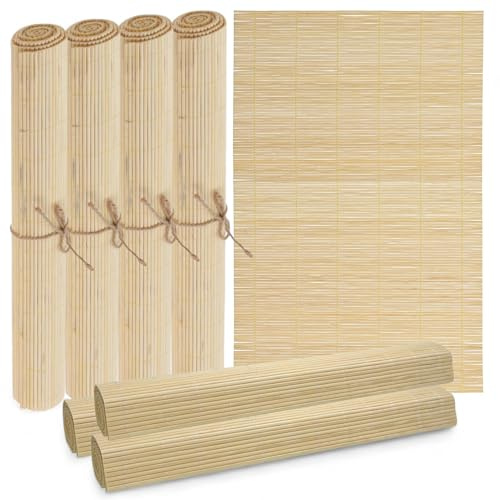 MIJOMA Set de manteles individuales de bambú | 4 unidades 30x45cm | Manteles individuales para mesa | Resistente, fácil de limpiar y enrollable (color natural)