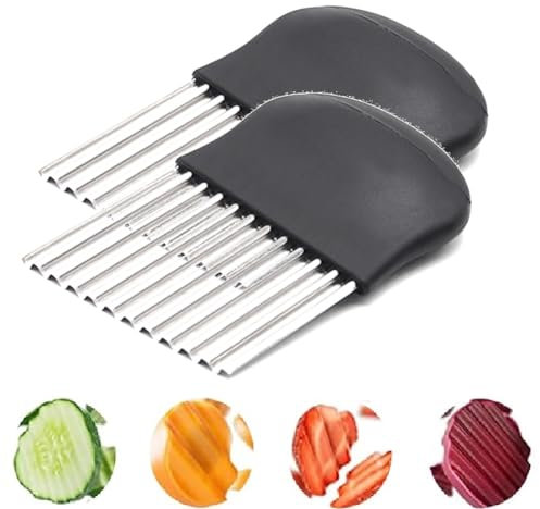 Crinkle Cutter Potato Crinkle Chipper Stainless Steel Wavy Knife Cutting Tool Potato Chopper Carrot Blade Slicers French Fry Cutter Onion Chopping Knife (2 pcs)