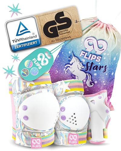 99FLIPS Schoner Inliner Kinder Knieschoner Kinder - Inliner Schoner Set - Protektoren - Knie und Ellenbogenschützer - Größe S/M Magic Silver - Knieschützer Skateboard, Scooter, Rollschuhe