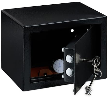 Relaxdays Cassaforte a Muro o Pavimento Casa, Serratura e 2 Chiavi, per Soldi, Denaro e Gioielli, HLP: 17x23x17 cm, Nero, Acciaio