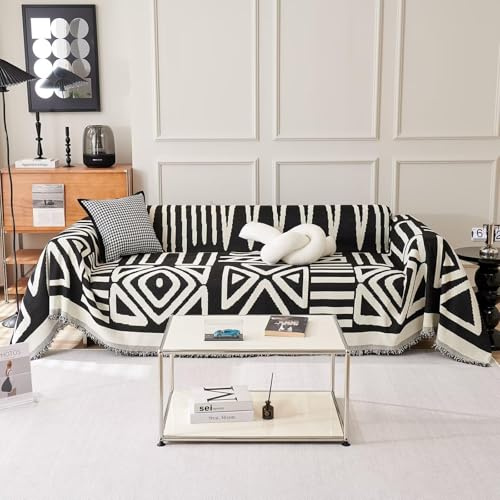 JIcloun Plaid Canape Grande Taille Boheme Noir Jeté de Canapé 1 2 3 4 Places Universelle Décorative Housse de Canapé, idéal comme Protege Canape ou Couvre-lit - 180x230cm