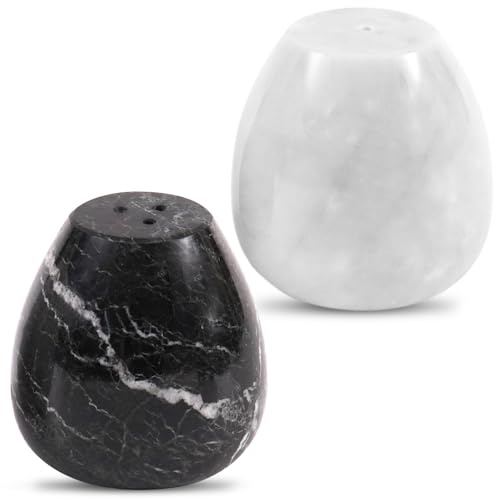Marble Salt and Pepper Egg Shape Shakers Set of 2 Black & White 2.3 Spice Containers - Farmhouse-Style Salt & Pepper Set - Kitchen Condiment Bottle