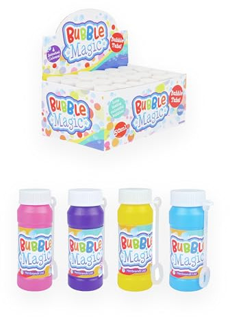 Henbrandt 4 x Children’s Bubble Tubs with Wands 50ml Bubble Magic Party Bubbles Kids Toys Summer Fun Outdoor Game Party Favour Loot Bag Fillers Summer Games for Girls and Boys