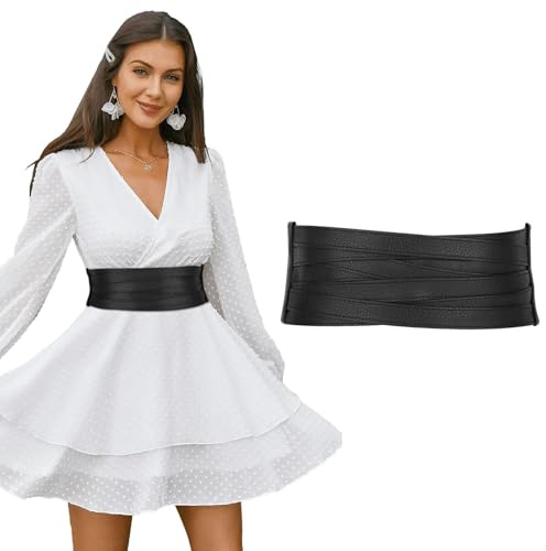 LEACOOLKEY Cintura Larga Donna in Elastica,Cintura Vita Moda per Abiti e Jeans, Regalo Elegante per Feste，A-Nero，90cm(Misura vita 89cm-106cm)
