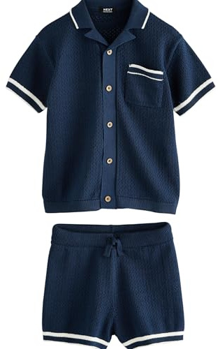 NEXT Ragazzo Completo con polo con rever e shorts in maglia testurizzata Blu marino 6 Anni-7 Anni