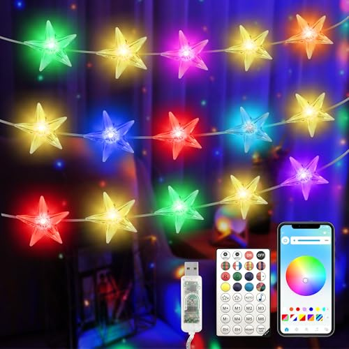 LiuZpatial Smart Star Christmas Lights Indoor, 33 FT 80 LED USB Star Lights String, App & Remote Control, Timer Music Sync, Star String Lights for Bedroom