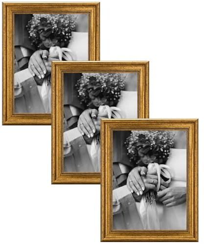 CABBEL Cornice portafoto 30x40 cm oro – Set da 3 – Cornice barocca in stile antico con vetro acrilico infrangibile – per foto, poster, certificati – elegante e decorativa