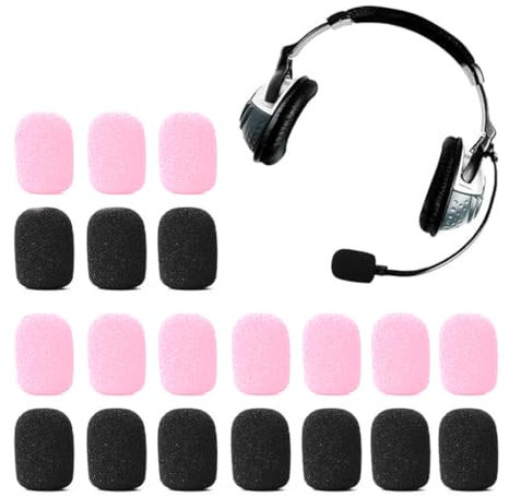 SGERUFZ 20 Pezzi Spugna Microfono, Set di Copri, Filtro Anti Pop, Spugne antisoffio per microfoni, Microfono Archetto, Copri Cuffie, Parabrezza per palco e riunioni(Nero + Rosa)