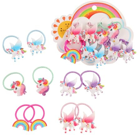 Nurila 10 Stück Haargummis Mädchen, Regenbogen und Pegasus Haargummi Mädchen, Haargummi Kinder, Einhorn Haargummis für Kind, Baby, Teenager, Niedlich Haarband