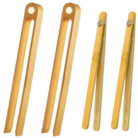 Magnetic Classic Toast Tongs & Round Head Magnetic Clips,4 Pcs Wood Kitchen Toaster Tongs,Wood Cooking Tong for Toaster, Fruits, Bread, Cheese, Bacon
