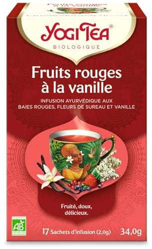 YOGI TEA – Fruits Rouges à la Vanille Bio – Infusion Sans Caféine – Mélange de Baies Rouges, Fleurs de Sureau & Vanille – Relaxation & Anti-Stress – 17 Sachets