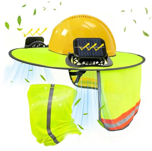 YYSWSAKY 1 Set Cubierta para Casco con Ventilador Solar, Máscara para Cuello Elástica con Protección UV & Cortina de Malla con Tiras Reflectantes, Accesorios para Casco de Seguridad