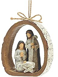 Burton & Burton 9728076 Birch Bark Ring Resin Holy Family Resin Ornament, each, Multicolor