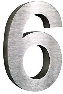 Hausnummer 6 Edelstahl 3D Design Arial rostfrei witterungsbeständig 20cm Höhe gebürsteter Edelstahl V2A inkl. Montagematerial Alle Hausnummern erhältlich: 0 1 2 3 4 5 6 7 8 9 A B C D