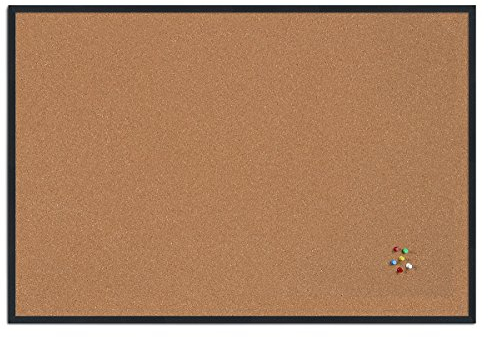 Bi-Office Pinnwand New Basic, Korktafel mit Schwarzem MDF Rahmen, 885x585 mm