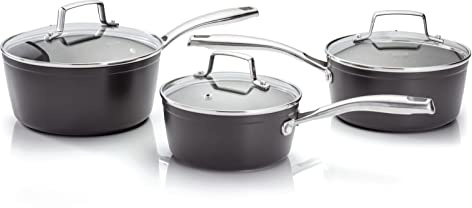 Stellar Rocktanium 3 Piece Set of Non-Stick Pans, Induction Ready, 16cm, 18cm & 20cm Saucepans with Glass Lids, Dishwasher Safe, Rock Hard QuanTanium Non-Stick