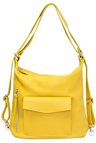 AMBRA Moda echt Leder 2 in 1 Damenrucksack CityRucksack DayPack Schultertasche GL016, Gelb, XL
