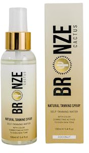 Bronze Cactus Hydrating Self-Tanning Water Spray – Coconut Scented | Lightweight, Refreshing Mist with Multivitamins | Natural Sun-Kissed Glow | All Skin Types | Vegan Friendly Hydration | 6.7 fl oz