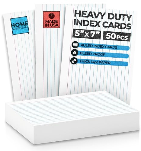 Home Advantage 5x7 Ruled Index Cards - Our 50 Pack of Lined Notecards Use Heavy Duty Cardstock to Make Them Bleed Proof – These Line Ruled Index Cards Make Perfect Flashcards & Note Cards