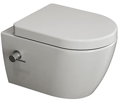Aqua Bagno | Taharet Toilette mit Bidet-Funktion, Absenkautomatik, spülrandlos, hochwertige weiße Keramik | 51,5 cm kurz