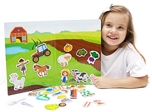 MAGNIKON Magnetspiel Bauernhof 40 Magnete - Spielzeug für Kinder ab 3 Jahre, Kinderspielzeug für die Beschäftigung bei der Autofahrt - Spiel für Unterwegs mit vielfältigen Tieren und Magnet Puzzle