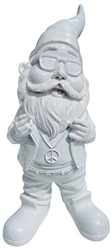 SEWAS Gartenzwerg, lustig Cooler Rocker mit Peace Kette, White Edition, handbemalt und wetterfest aus hochwertigem Kunstharz, Dekofigur